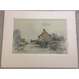 Arthur E. Davies R.B.A. R.C.A. Watercolour sketch of farm buildings. Signed & dated lower left 1973.