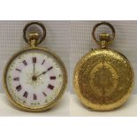 Victorian ladies fob watch with case marked 18k. Inscribed Dec 25th 1894'. In need of repair (