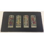 TW Camm Studios, 4 small watercolour panes, to include St. Michael. Each pane size 2.5cm x 7cm,