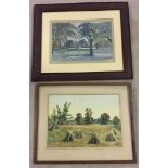 2 watercolour landscapes 1) Cornfield Fittleworth, Sussex 25 x 36cm, signed R. Friend?, and 2)