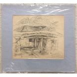 Arthur E. Davies R.B.A. R.C.A. Pencil sketch 'Cow Byre, Brooke, Norfolk'. Signed & dated 1943