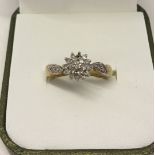 Diamond set, 9ct gold cluster ring. One small diamond missing, originally 0.25 carat weight of