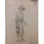 Pencil sketch of a woman in 1920's dress. Signed by Florence Camm July 16th 1923. Paper size 19cm