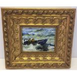 A gilt framed oil on board by Don Blizzard depicting a lifeboat dinghy. Picture size Approx 19.5 x