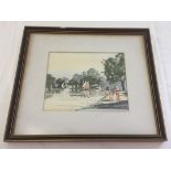 Norman Chesworth watercolour of a boating lake. 13 x 16cm, framed & glazed.