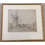Arthur E. Davies R.B.A. R.C.A. Pencil & watercolour sketch of a mill (possibly Strumpshaw Mill