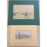 Arthur E. Davies R.B.A. R.C.A. 2 sketches of Southwold. 1) Pencil sketch of Southwold Harbour,