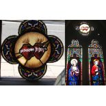 Antique stained glass quatrefoil window – ‘Alliance of the Sacred Hearts’ c1874 by Bazin &