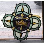 Antique stained glass quatrefoil window – ‘Crown’ c1874 by Bazin & Latteux (Latteux-Bazin Maitres