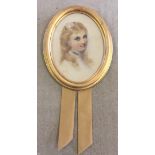 Edwardian watercolour oval portrait of a young lady, unsigned. Framed and glazed, signed in pencil A