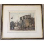 A framed & glazed tinted etching by Edward King. Approx 38 x 28.5cm.