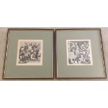 2 Hogarth prints: 1. Theatre audience & 2. Choristers. Both 20 x 19cm, framed & glazed.