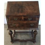 A Victorian ladies bureau with green leather writing insert to drop down lid, 4 small internal