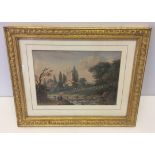 Victorian watercolour. 19th century watercolour of a church and river scene, unsigned. Measures 13cm