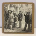 Original pen & ink drawing by Thomas William Camm of Men on a street corner.