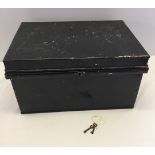 Vintage lockable deeds box with key.