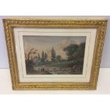 Victorian watercolour. 19th century watercolour of a church and river scene, unsigned.