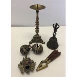 A small collection of brass items.