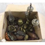 A large box of copper & brassware items.