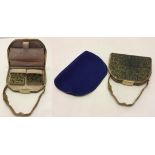 Stratton vintage metal evening bag containing matching powder compact and cigarette/card case.