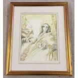 Watercolour of girls faces by T. Roache.22 x 29.5 Framed & glazed