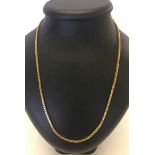 A 9ct gold box chain necklace. Total length approx 60cm. Weight approx 22g.