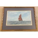 Watercolour by Anthony Osler. Watercolour seascape by Anthony Osler of a sailing barge.