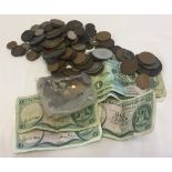 A quantity of coins & bank notes. Georgian onwards.