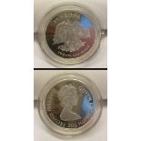 A cased silver proof St Helena Twenty five pence coin.