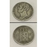 A silver 1845 Dutch Guilder.