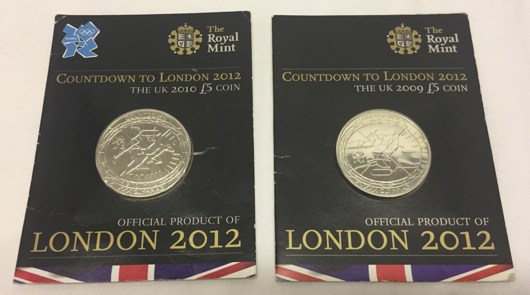 2 unopened carded London 2012 Olympic £5 coins.