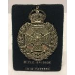 Silver 1910 pattern Rifle Brigade Officers cross belt plate with Edwardian Kings Crown.