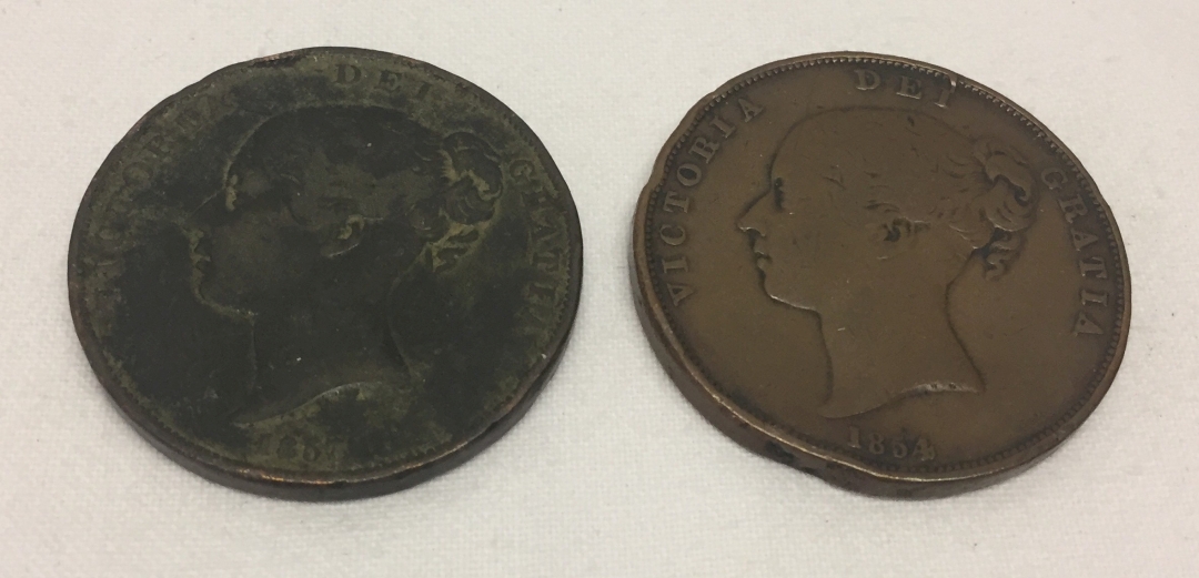 2 cased Victorian pennies 1853 & 1854.