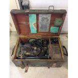 Vintage wooden cased mine detector.