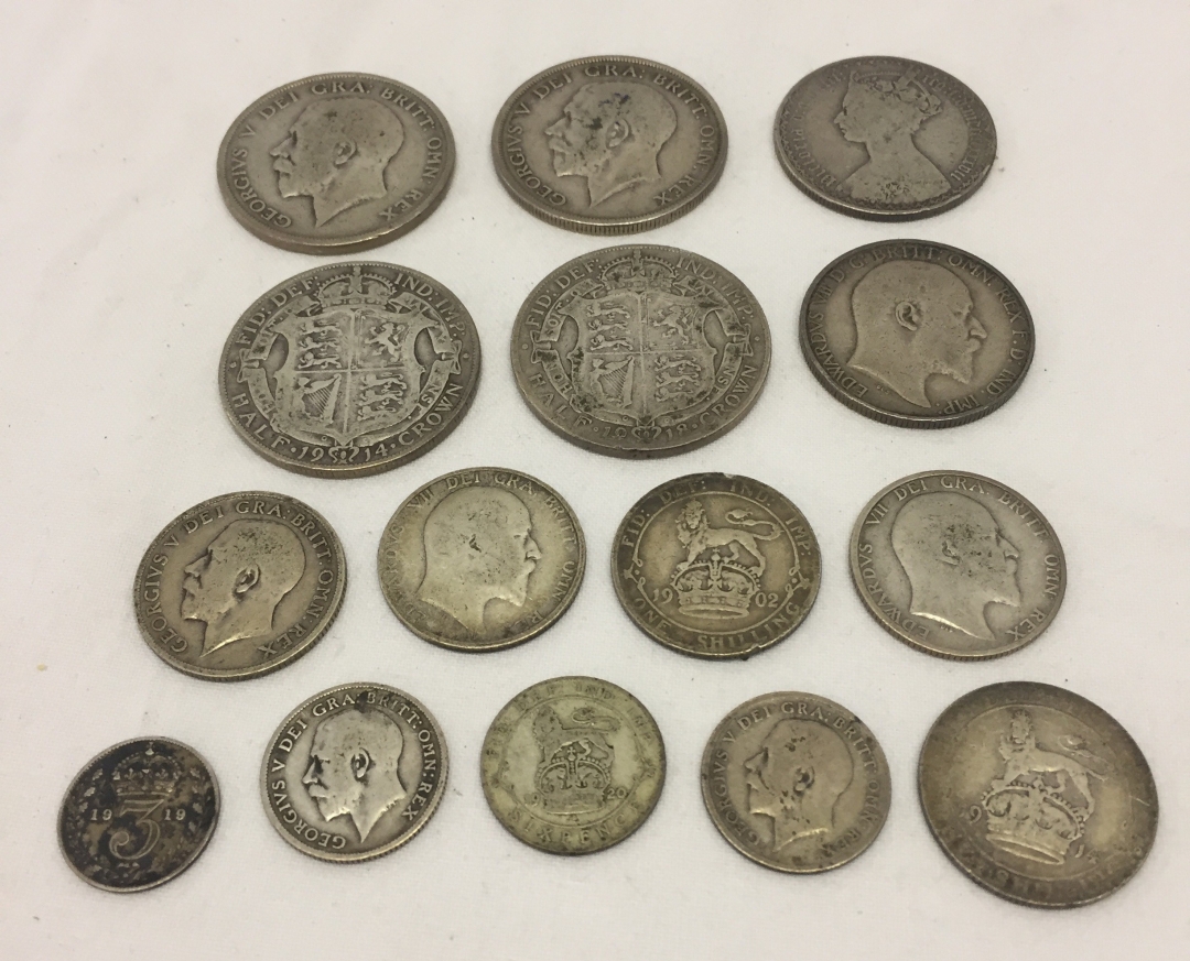 15 pre 1920 silver GB coins to include Victorian & Edwardian.