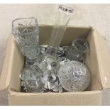 A box of glassware items.