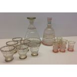 2 sets of c1940/50s vintage liqueur decanters and glasses.