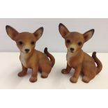 2 ceramic Harvey Knox Kingdom chihuahua figurines in matte brown finish.