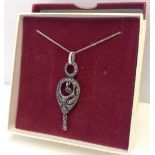 A 925 silver & marcasite drop pendant on a silver chain.