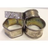 4 Hallmarked silver napkin rings.