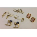 5 pairs of earrings to include cameo & 2 pair of 14ct rolled gold hoop back earrings.