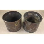 2 antique copper planters with brass decoration