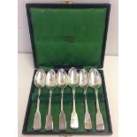 6 Georgian silver fiddleback spoons HM London.