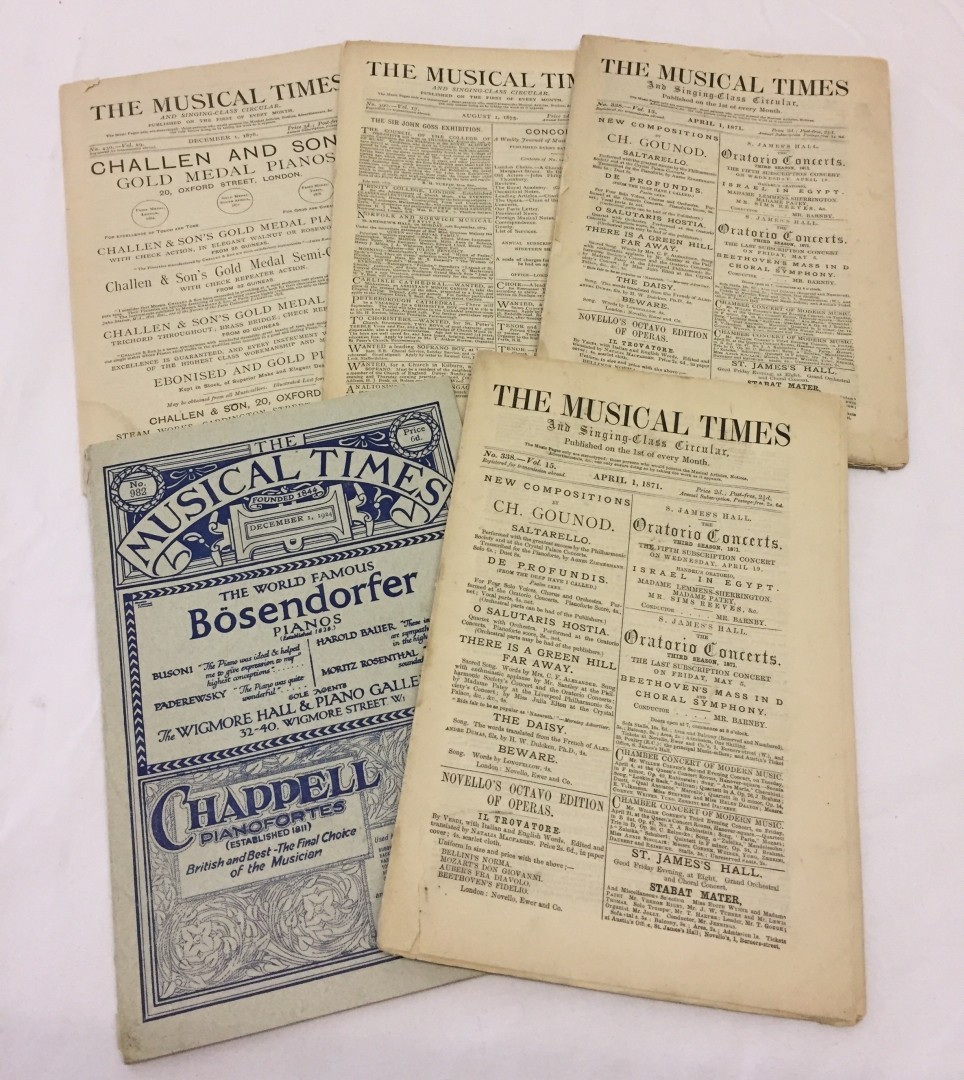 5 copies of the Musical Times. 1871, 1875, 1878, 1924.