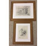 2 framed and glazed prints of Winnie the Pooh pencil sketches.