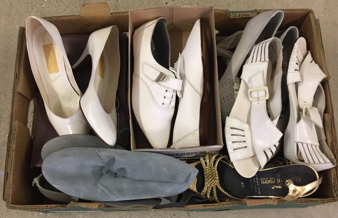 A box of circa 1980s vintage ladies shoes.