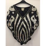 Ladies silk evening top. Black and silver sequin and beads. Frank Usher.