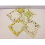 4 c1930-50s silk handkerchiefs with health & beauty printed designs.