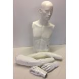 A gents white head, torso and arms mannequin.