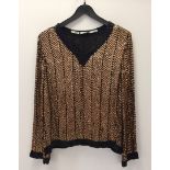 Ladies silk evening top. Bronze sequin beads and black trim. Frank Usher.